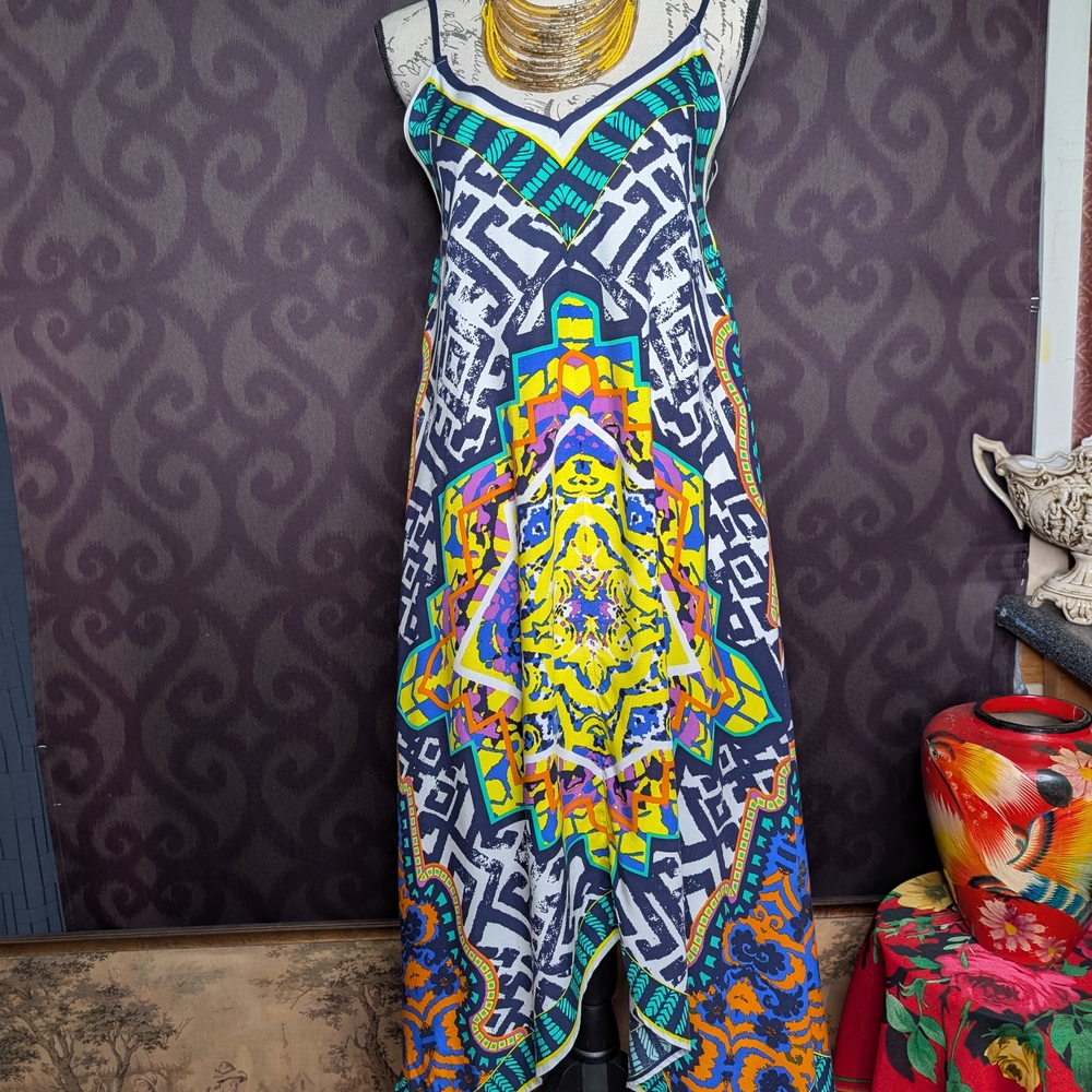 Jealous Tomato Blue and Yellow Scoop Neck Sundress